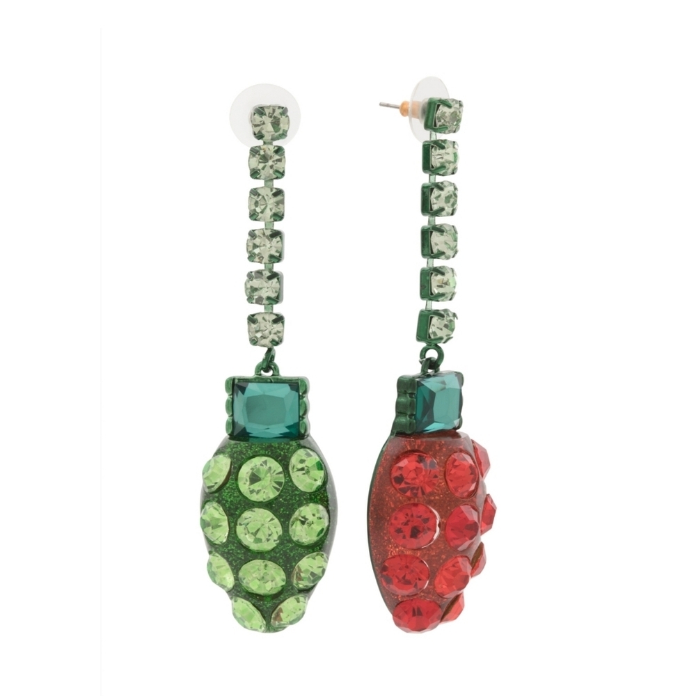 Betsey Johnson Mis-Matched Jingle Bell Christmas Light Earrings